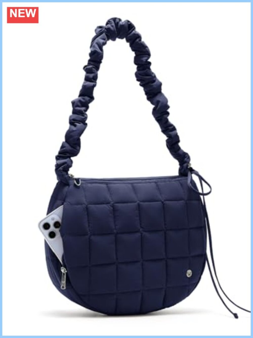 Quilted Nylon Puffer Crossbody Bag Drawstring Strap